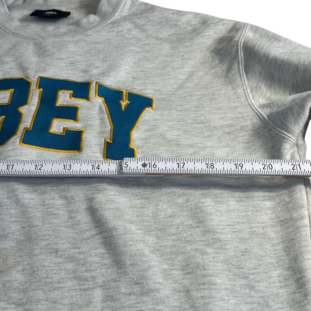 OBEY Mens Crewneck Sweatshirt Gray Small S Streetwear Graphic Fleece Pullover - Picture 5 of 7